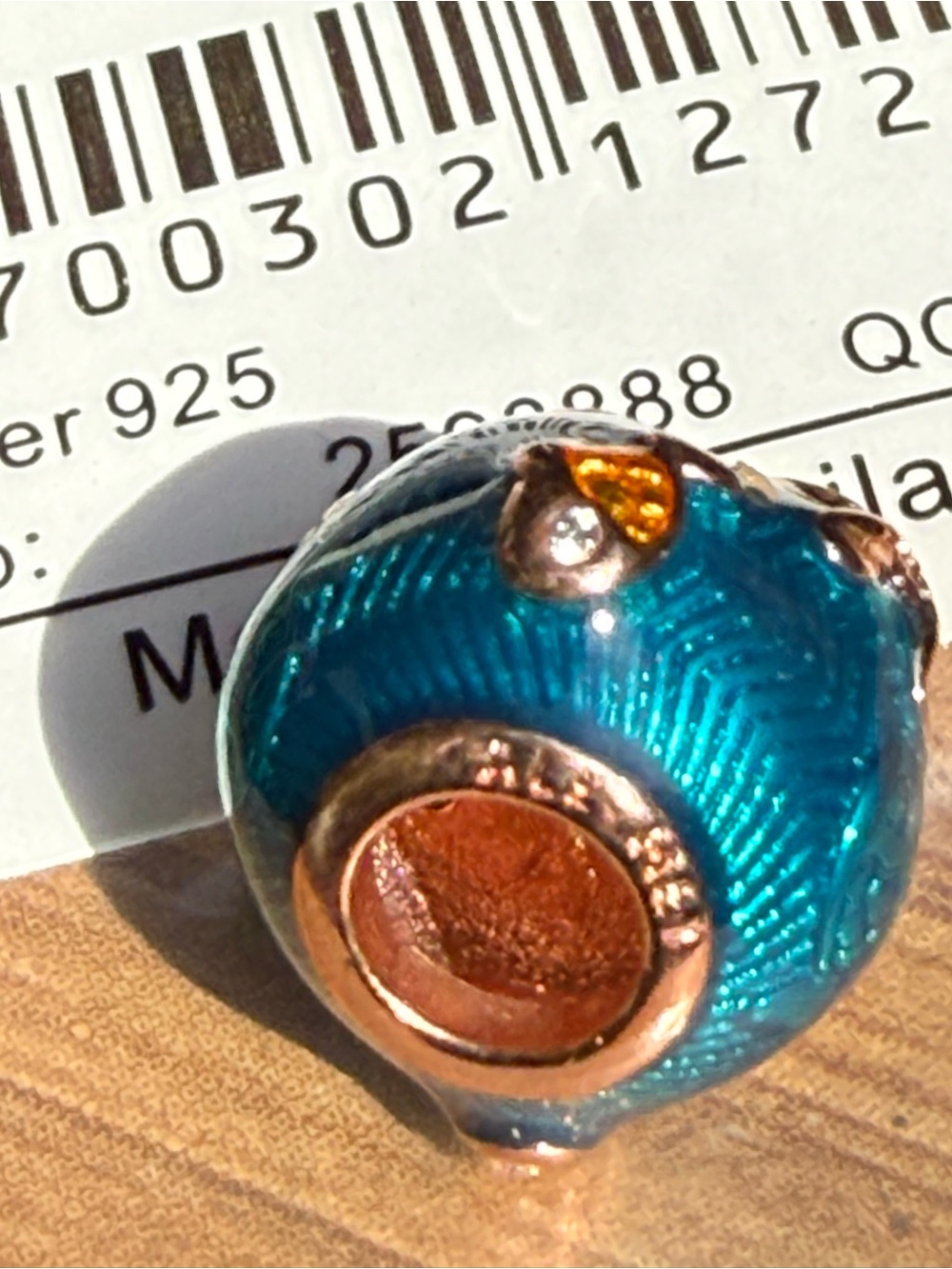 Pandora Teal Enamel Charm with Rose Gold Accents